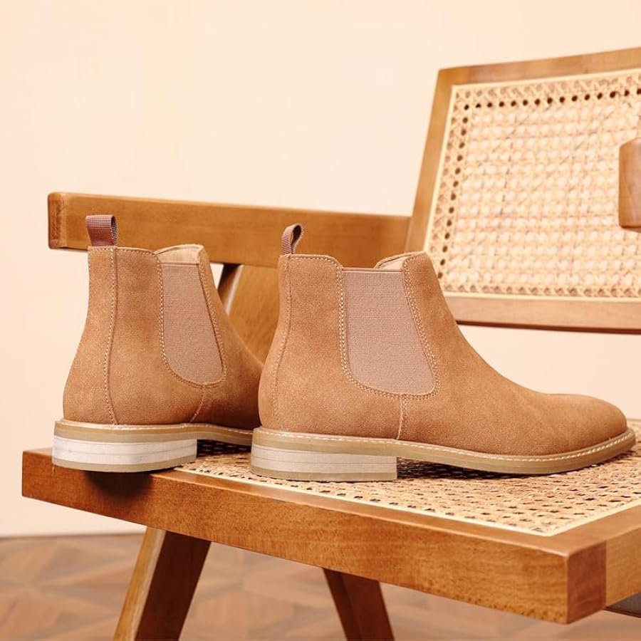 MANLADUO Mens Chelsea Boots Genuine Leather Suede Finish ...