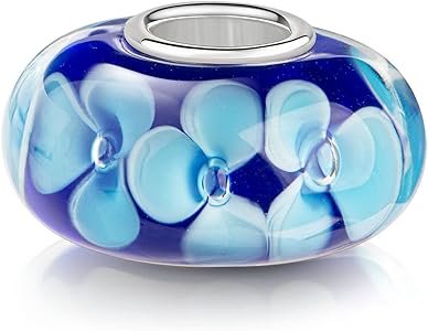 Materia 3D Perles en Verre Murano Pendentif Fleur Feuilles Argent ...