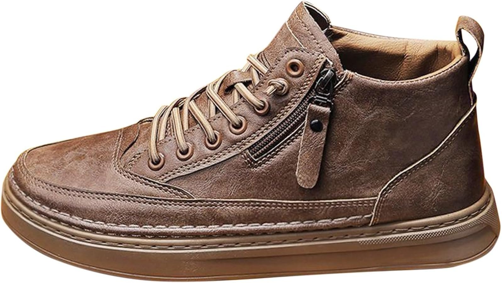 Men's high shoes, leisure shoes, leather sports shoes, flat sole ...
