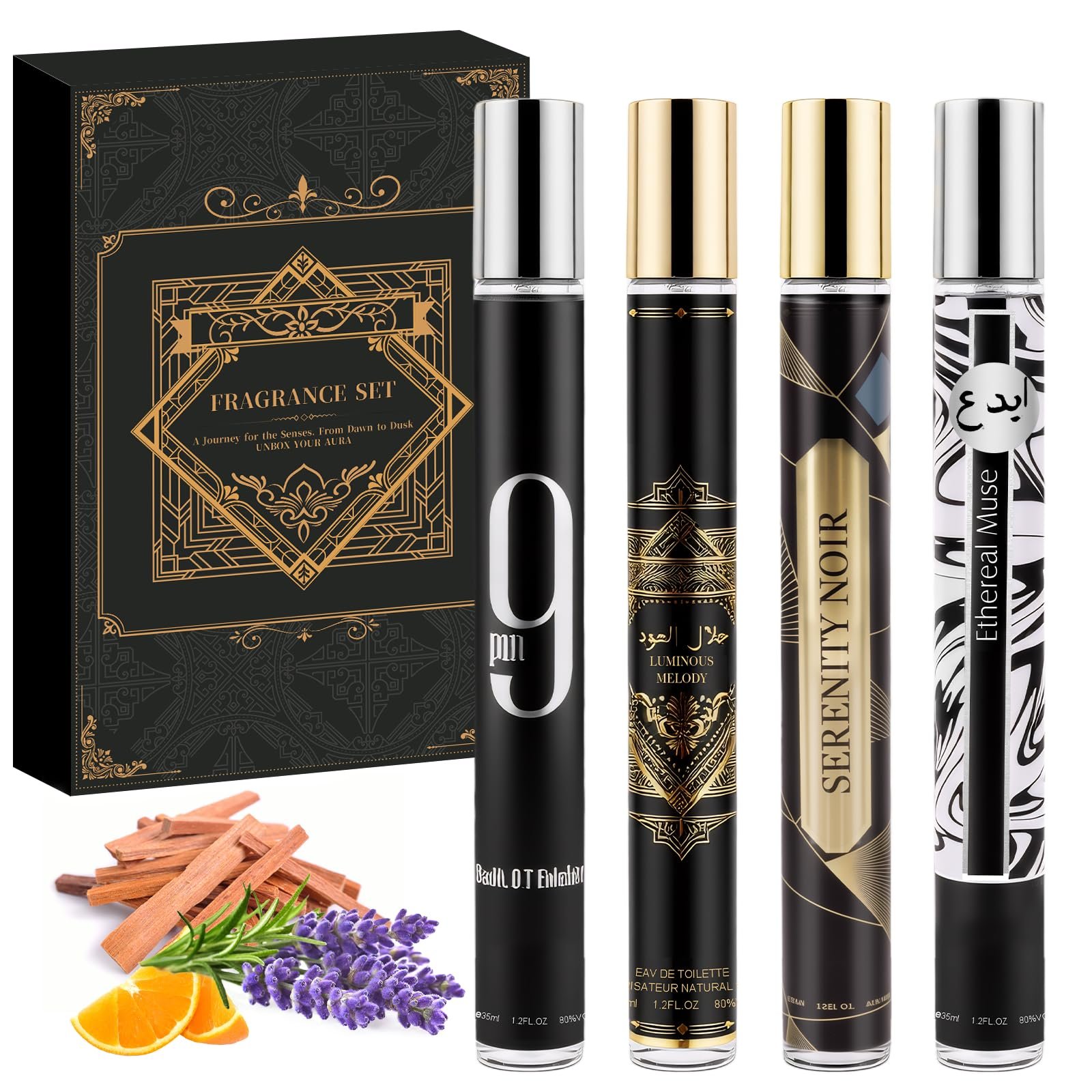 Men's perfume set, 4 x 35 ml eau de toilette with notes of patchouli ...