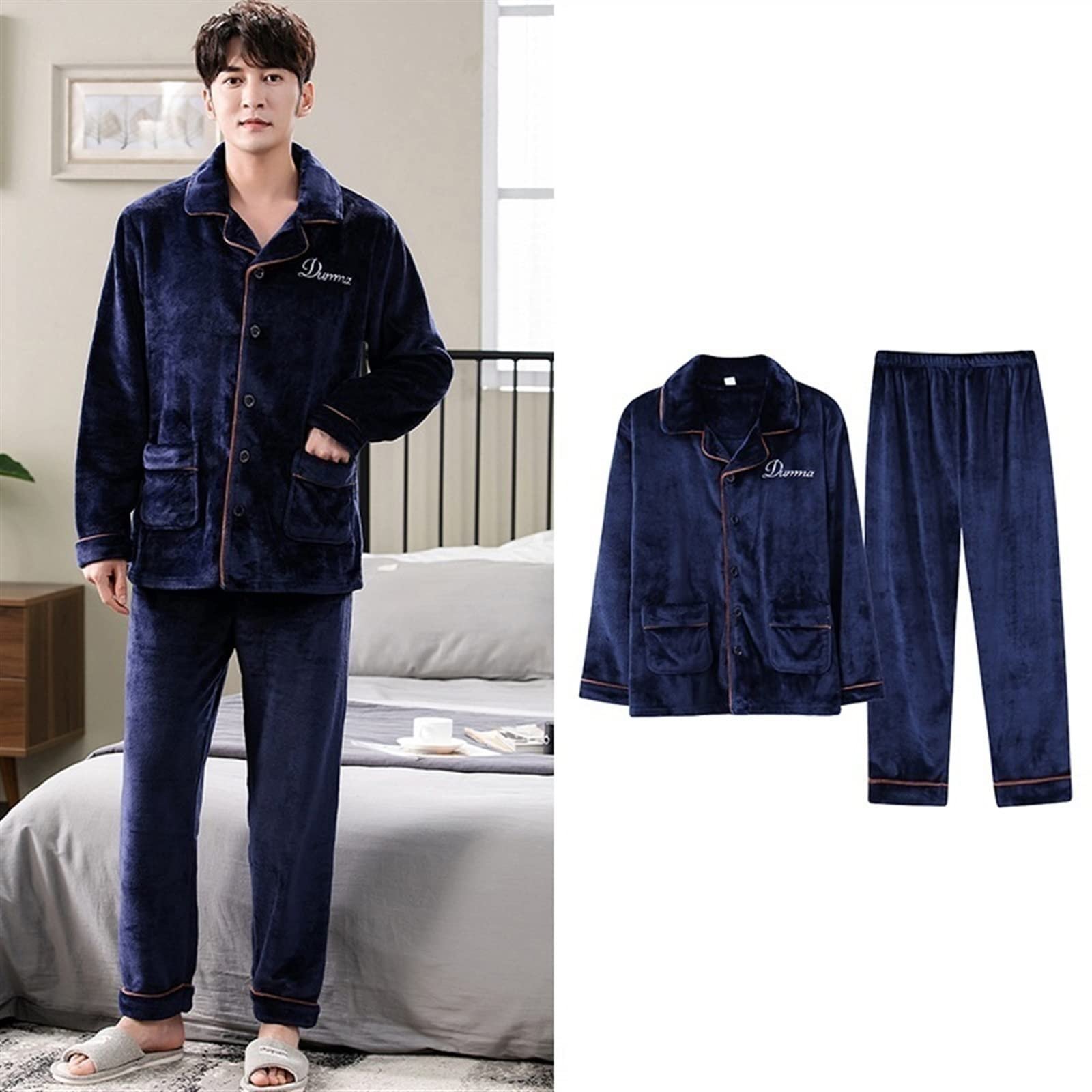 Men's Pyjamas Set of Pyjamas for Men, Warm Fleece Pajamas for ...