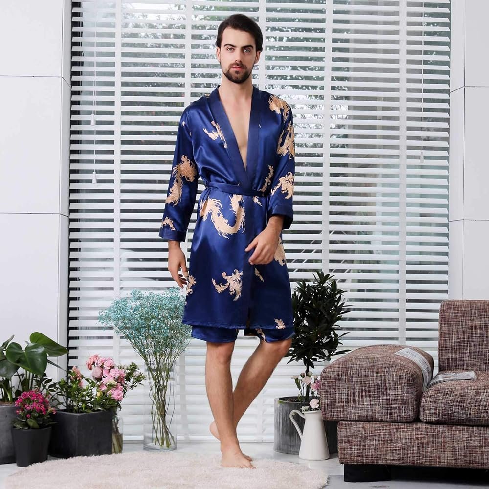 Men's Satin Bathrobes Short Sleeve Lightweight Satin Robe ...