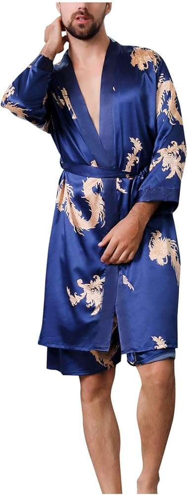 Men's Satin Bathrobes Short Sleeve Lightweight Satin Robe ...