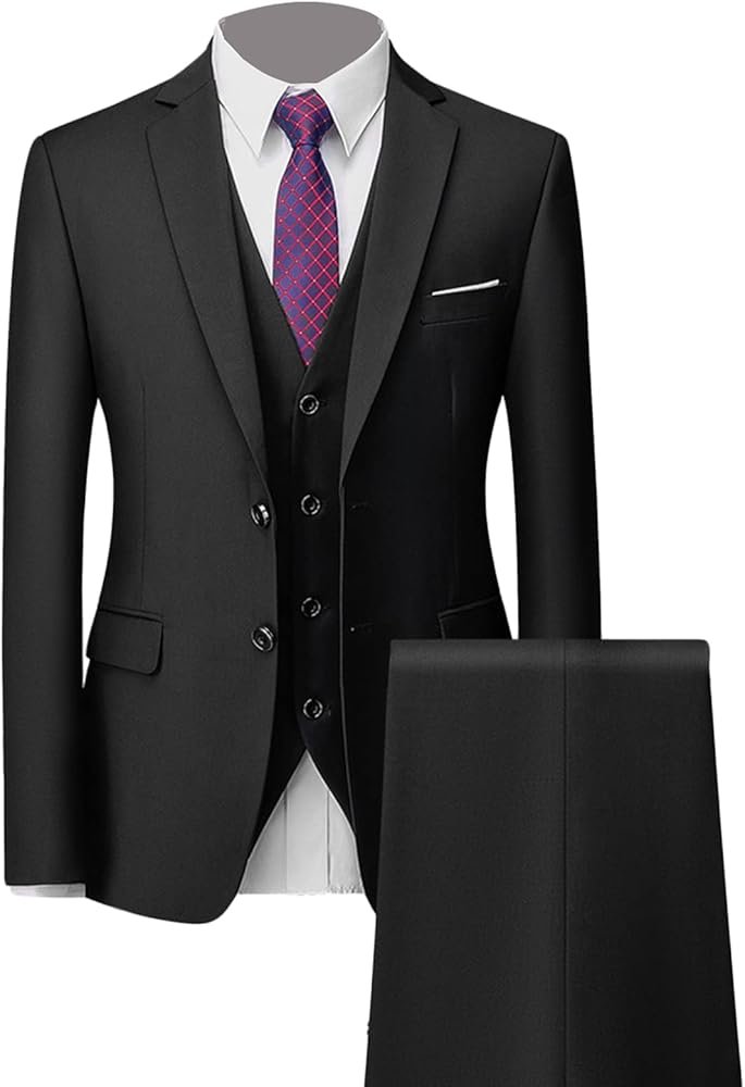 Men's Slim 3 Piece Suit Set Formal Wedding Tuxedo Suits Solid 2 ...
