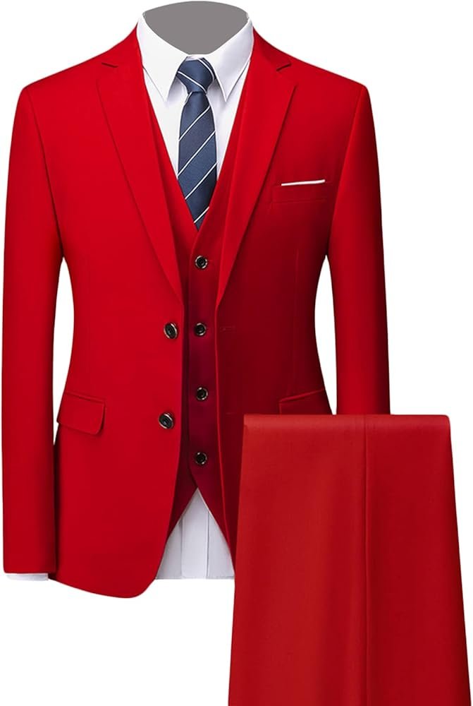 Men's Slim 3 Piece Suit Set Formal Wedding Tuxedo Suits Solid 2 ...