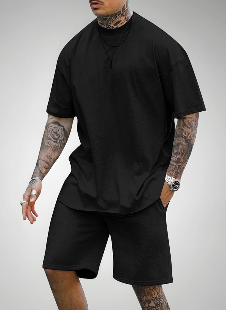 Men's Summer T-Shirt and Shorts Set Slim Cut Tee Shirt ...