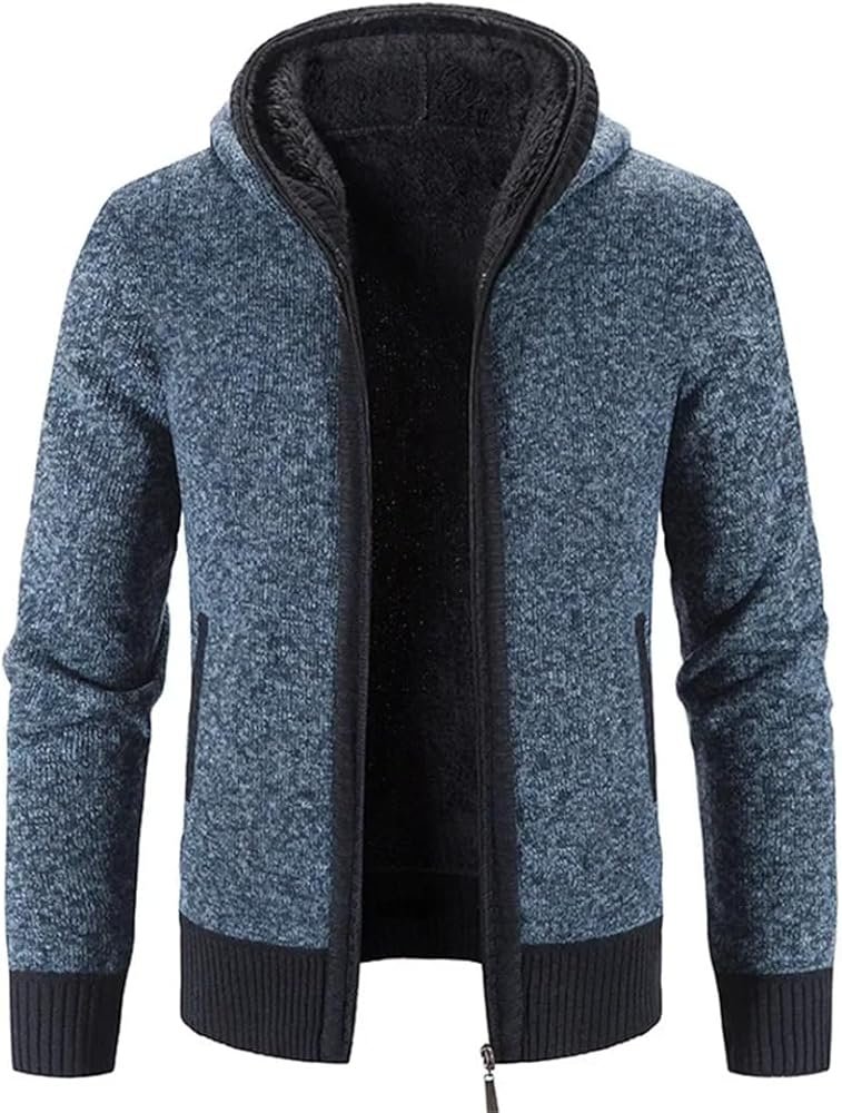 Men's Sweaters with Hooded Sweatshirt Thick Fleece Cardigan ...