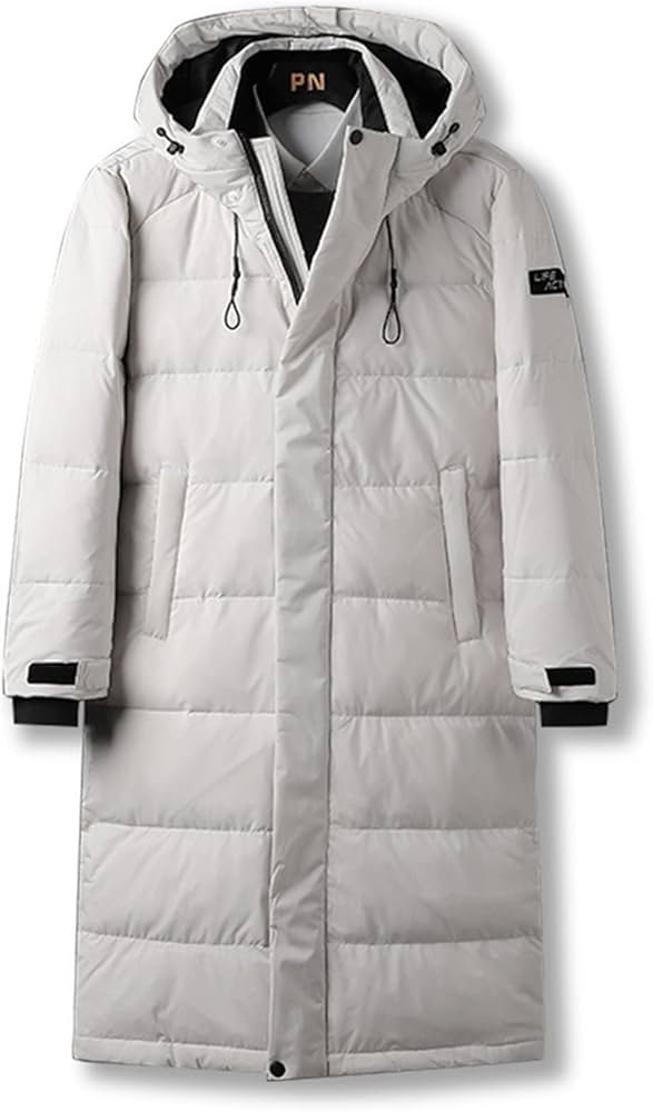 Men's Winter Down Jackets Long White Duck Down Coat Hooded ...