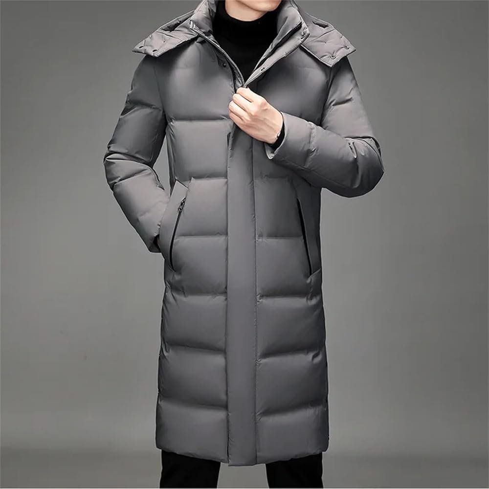 Men's X-Long Down Jacket Winter Hooded Down Jacket Thick ...