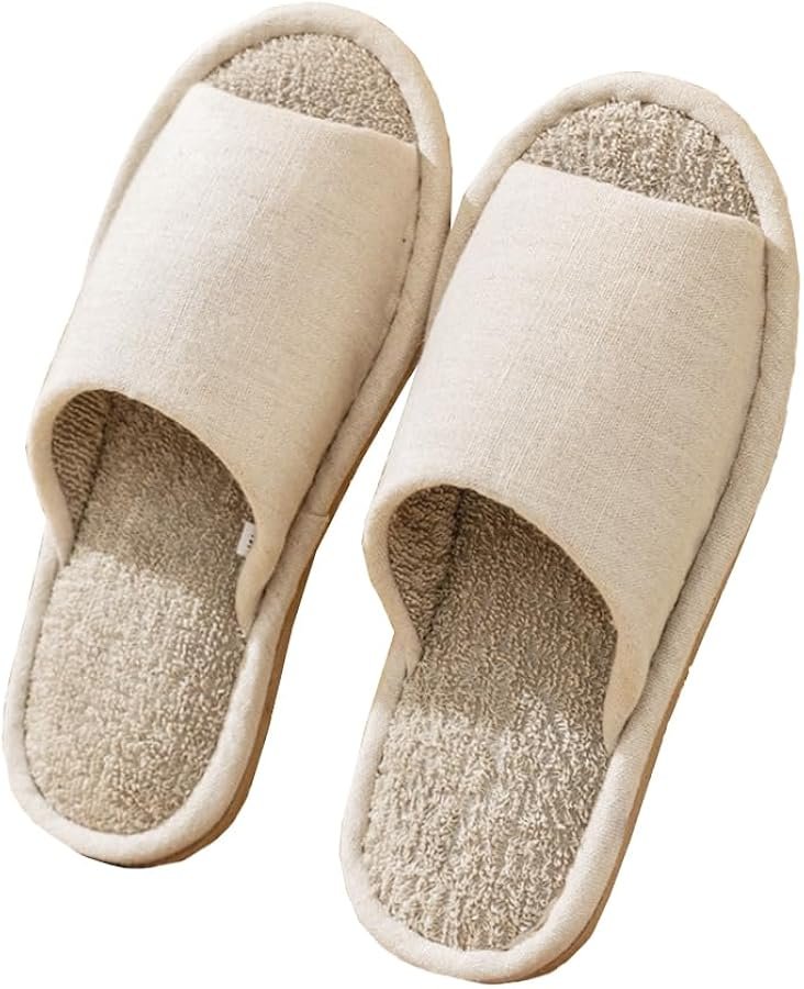 Men Women Cotton Linen Non-Slip House Slippers Open Toe ...