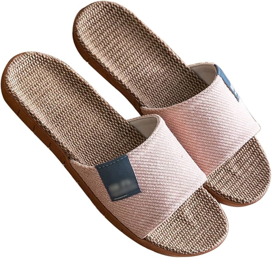 Men Women Cotton Linen Non-Slip House Slippers Open Toe ...