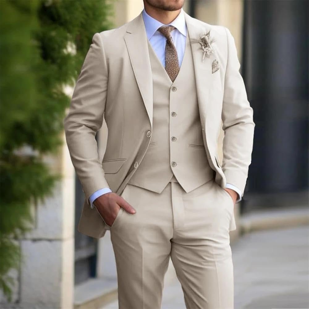 Mens 3 Piece Set Casual Wedding Suit Blazers Jacket Pants Vest ...
