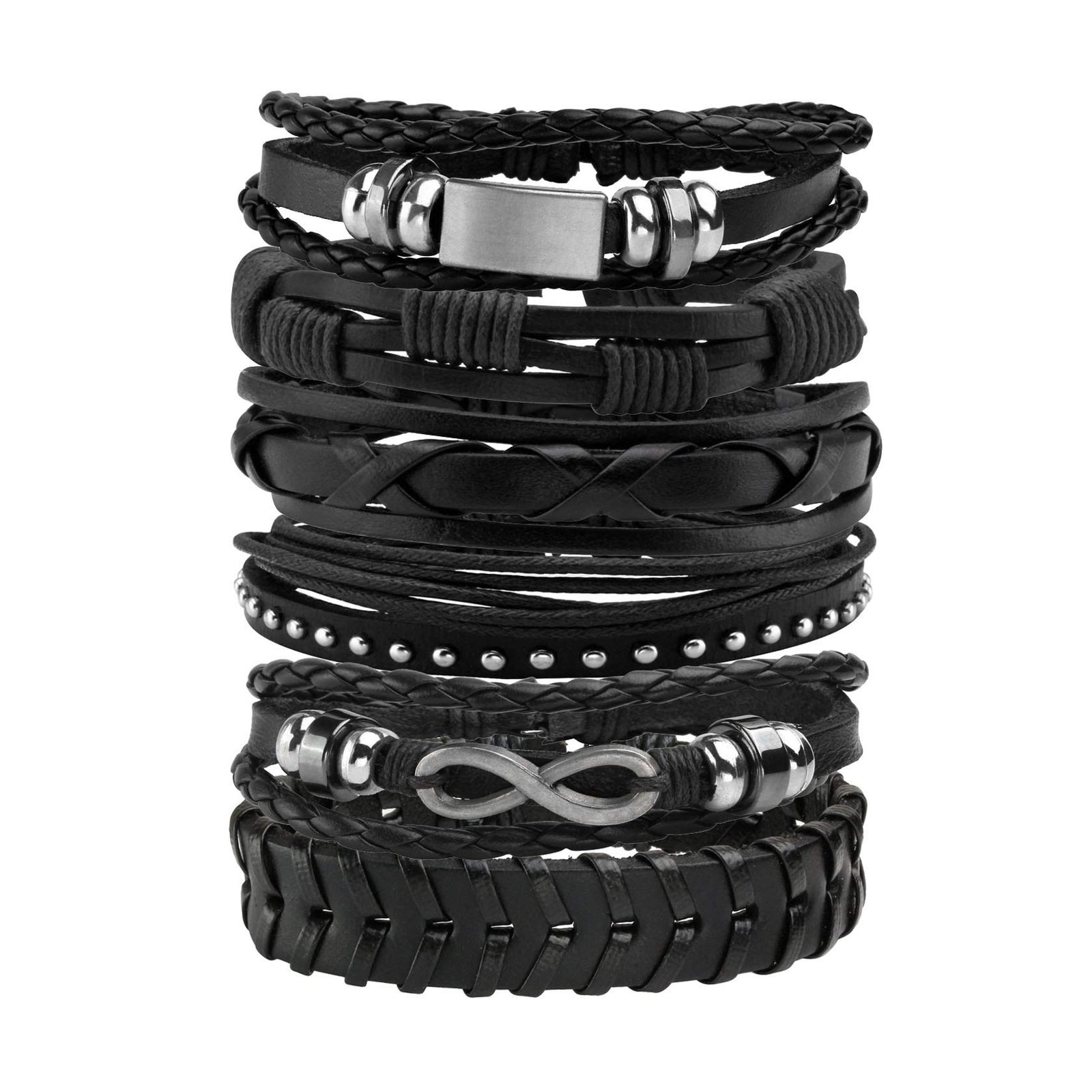 Milakoo Lot de 6 bracelets en cuir tressé pour homme femme ...