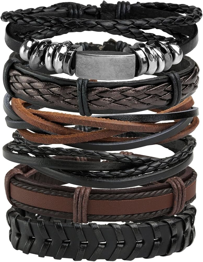 Milakoo Lot de 6 bracelets en cuir tressé pour homme femme ...