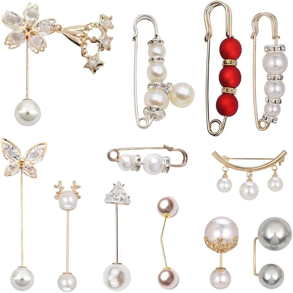 Mode Broche de Perle Simulée, XiXiRan 12 Épingles à Double ...