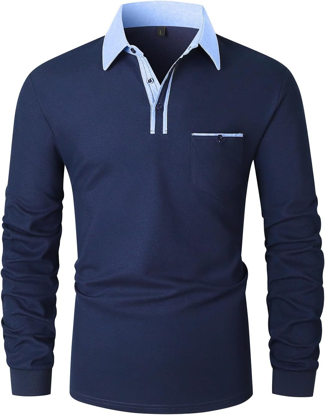 Mode Polos Homme Manches Longues Casual Coton Denim