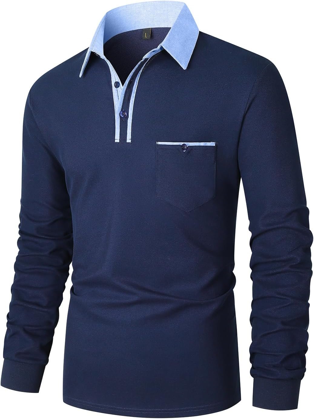 Mode Polos Homme Manches Longues Casual Coton Denim