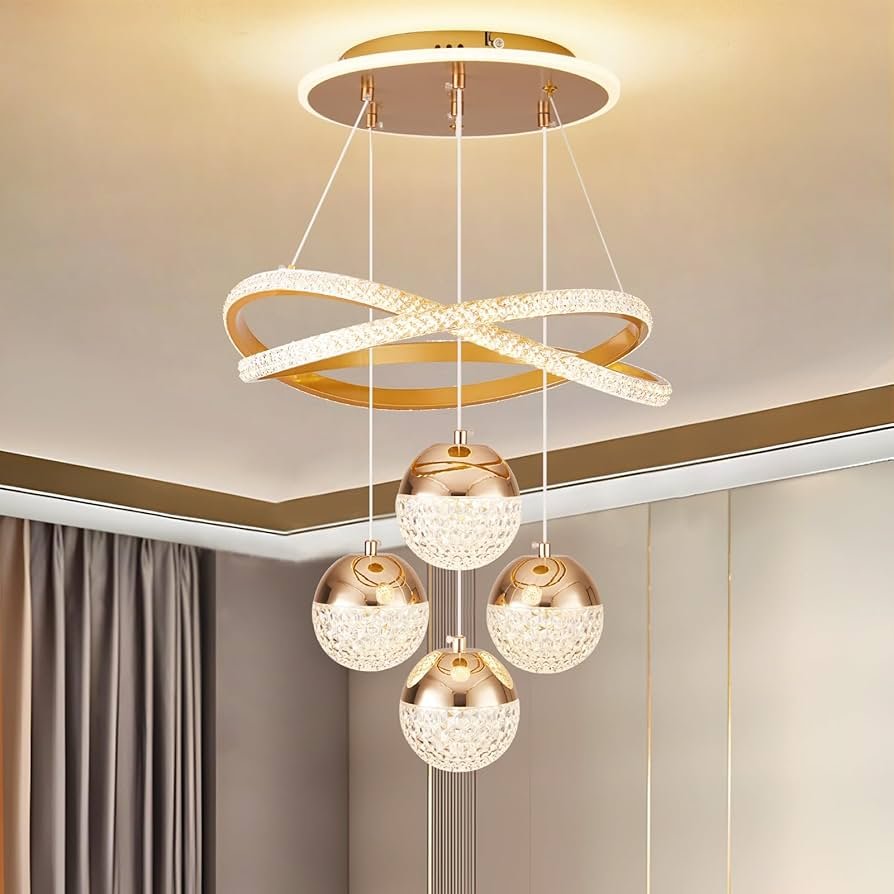 Modern Chandelier Gold LED Pendant Light, Adjustable ...