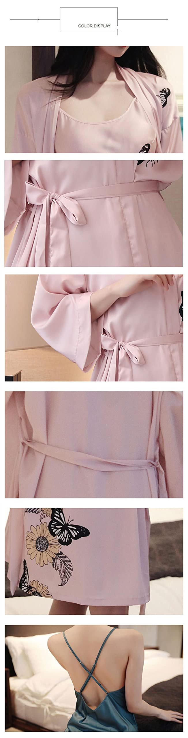 Msuiiixcccc Women Faux Silk 2 PCS Sexy Nightwear Pajamas Set ...