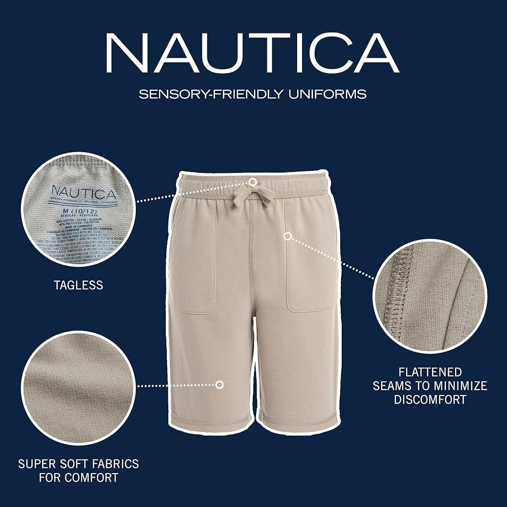 Nautica Boys' School Uniform Sensory-Friendly French Terry Short