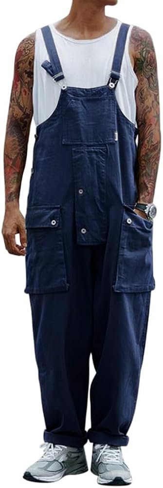 Oanviso Men's Jumpsuit Retro Jumpsuit Denim Overalls Loose ...