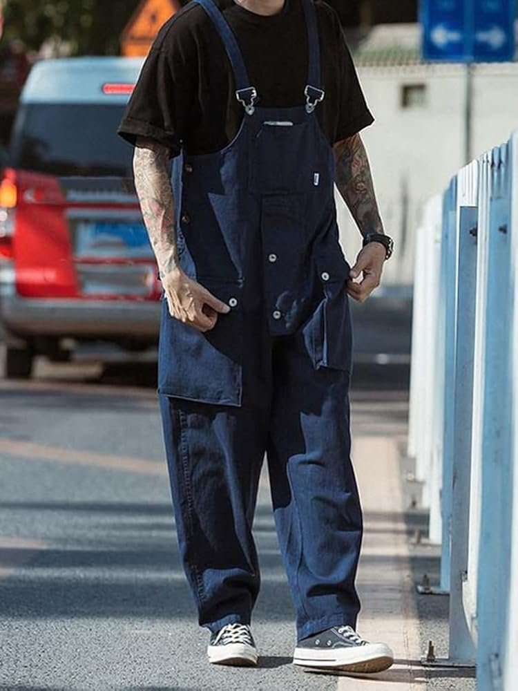 Oanviso Men's Jumpsuit Retro Jumpsuit Denim Overalls Loose ...