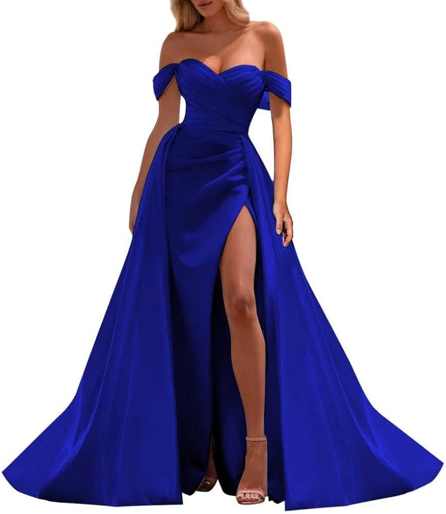 Off-the-Shoulder Prom Dresses With Slit Mermaid Pleated ...