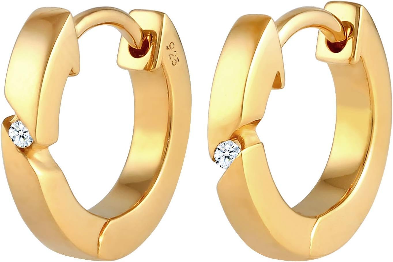 Oreilles Créoles en Or Jaune avec Diamants coupé Brillant 0.06 Ct ...