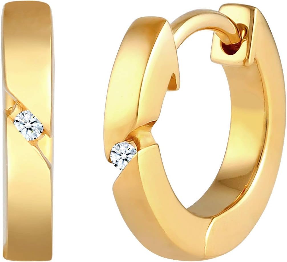 Oreilles Créoles en Or Jaune avec Diamants coupé Brillant 0.06 Ct ...