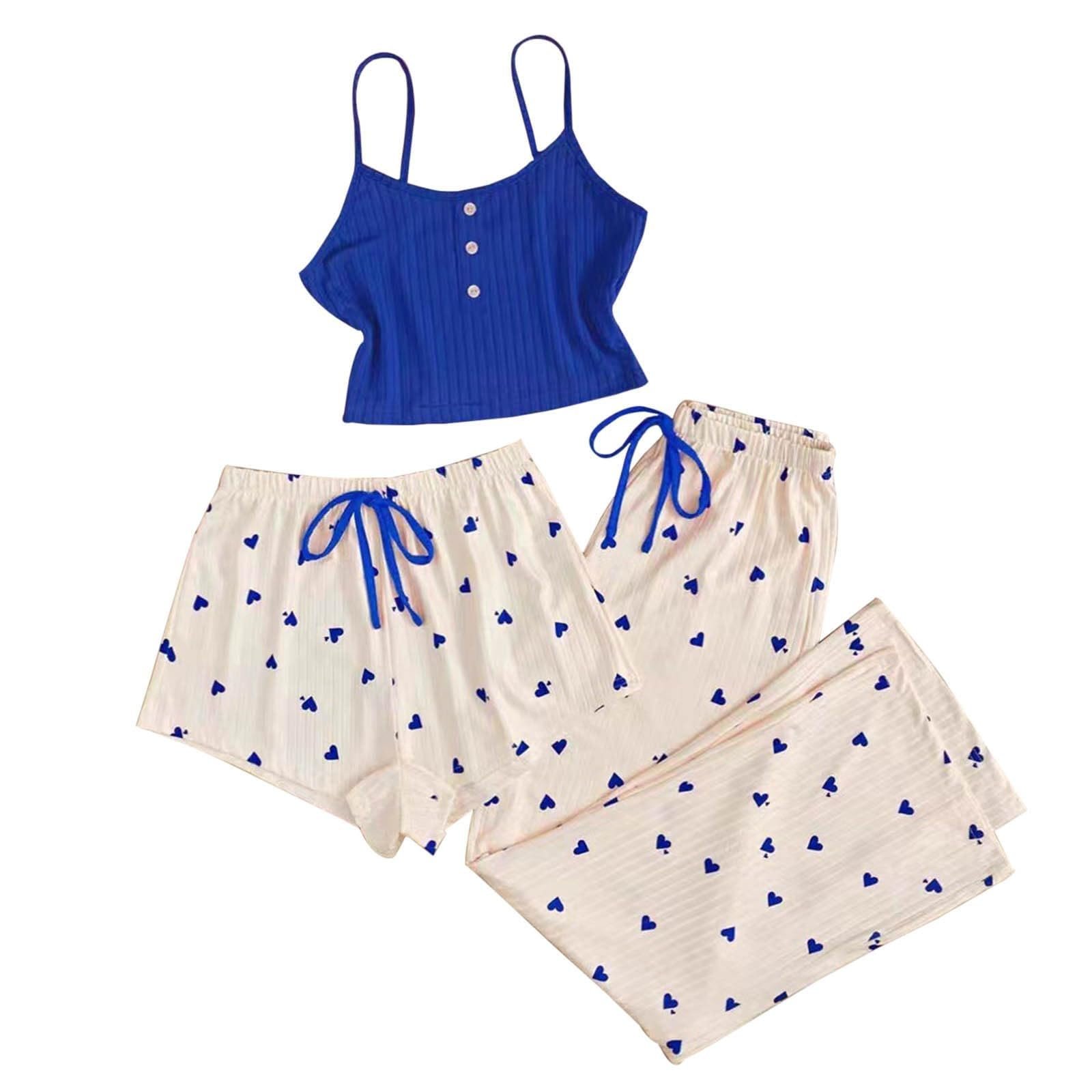 pajamas for women short pants 3 piece set nightgown sleeveless ...