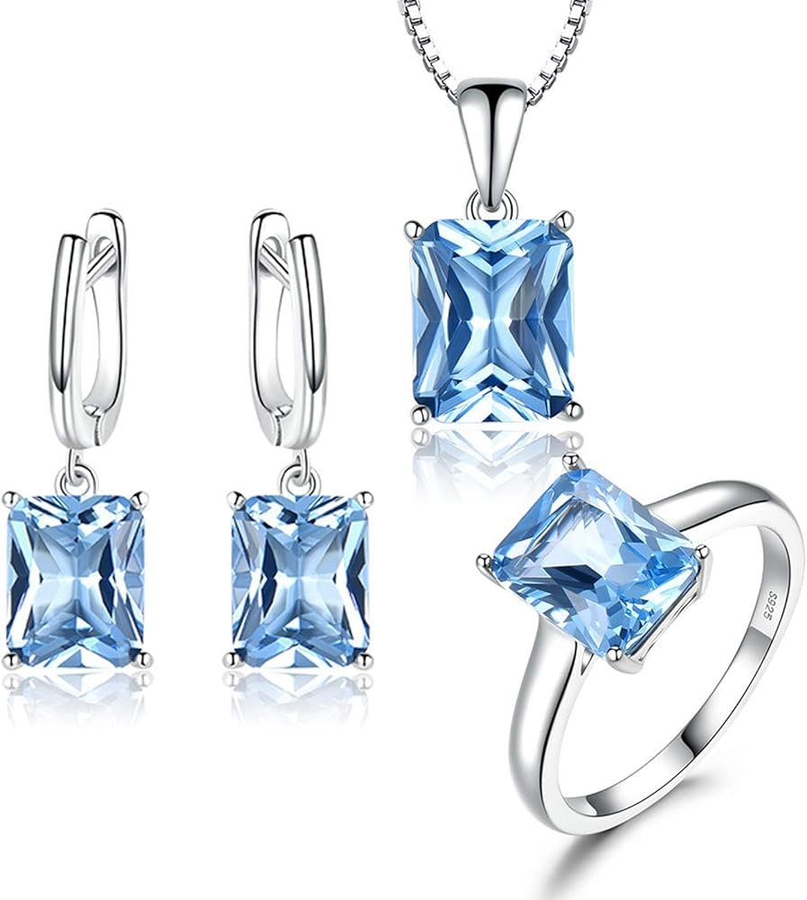 Parure Bijoux Femme Argent 925 Collier Topaze Bleue ...