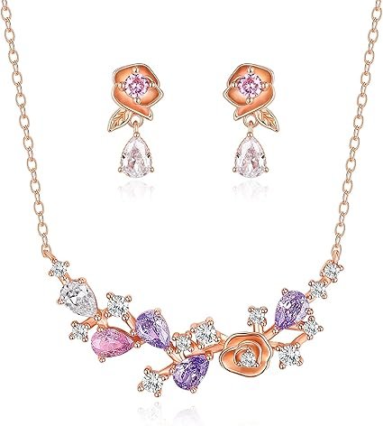 Parure Bijoux Femme Mariage Fleur en Argent Sterling 925 Zircone ...