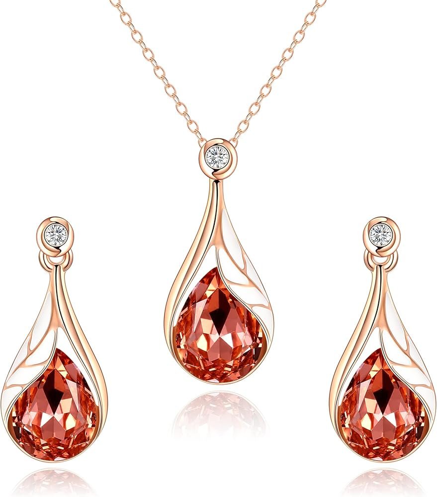 Parure Bijoux Femme Mariage Goutte d'eau Feuille Émail Cristal ...