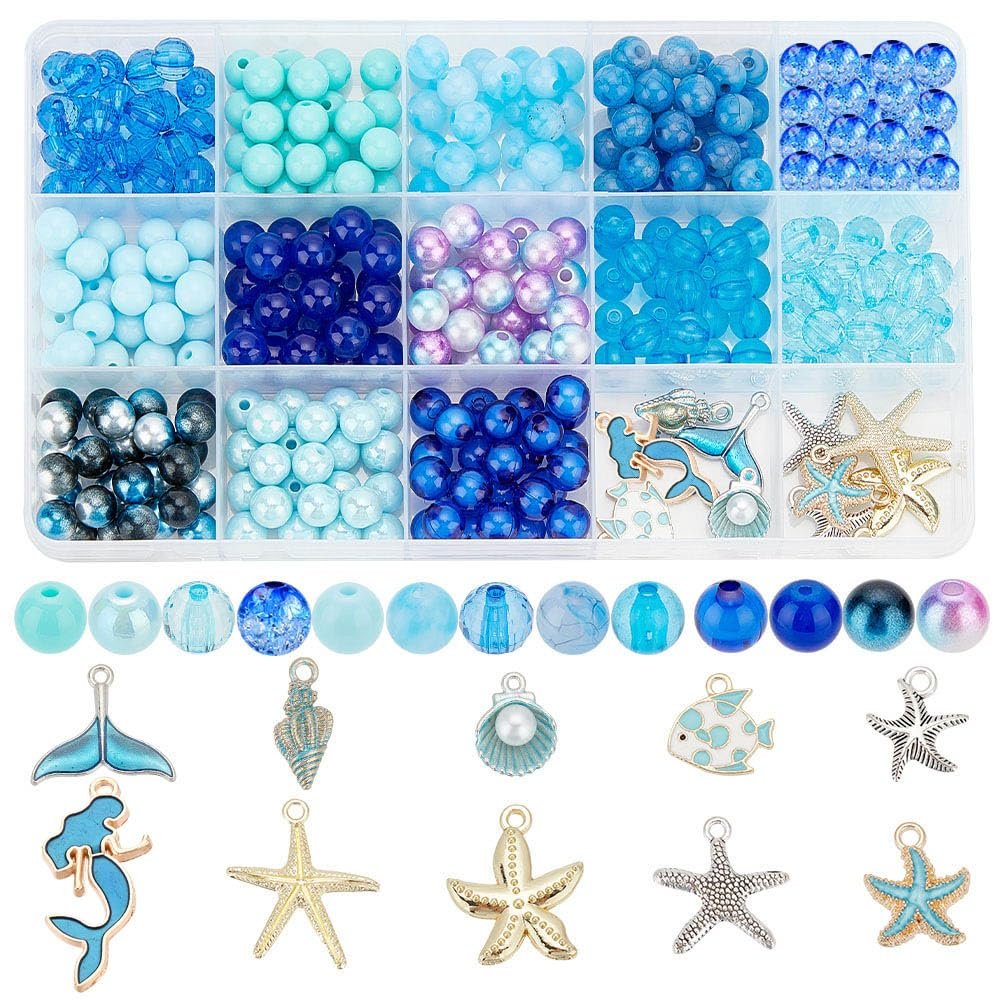 PH PandaHall Lot de 345 perles en verre bleu de 8 mm ...