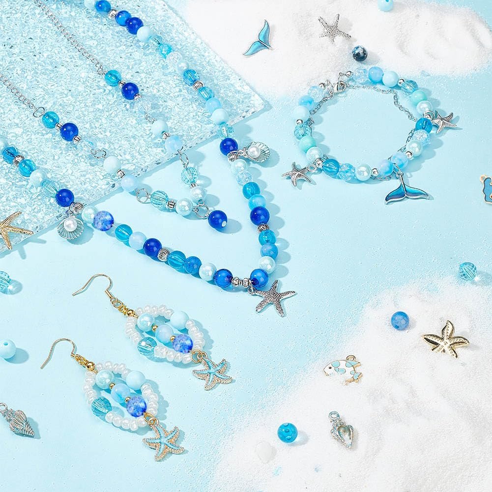PH PandaHall Lot de 345 perles en verre bleu de 8 mm ...