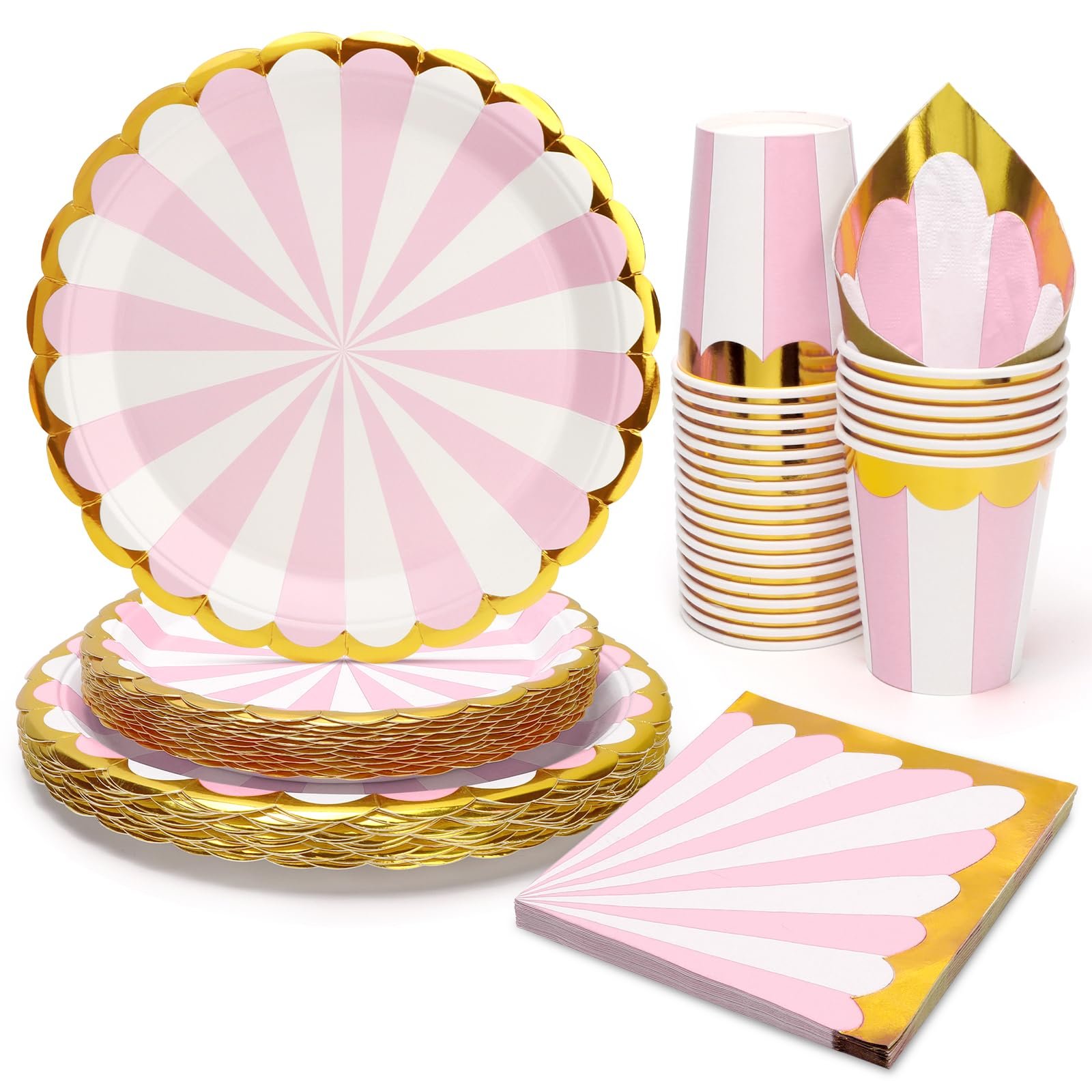 Pink Gold Party Supplies Disposable Tableware - 96Pcs Paper ...