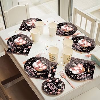Pink Gold Party Supplies Disposable Tableware - 96Pcs Paper ...