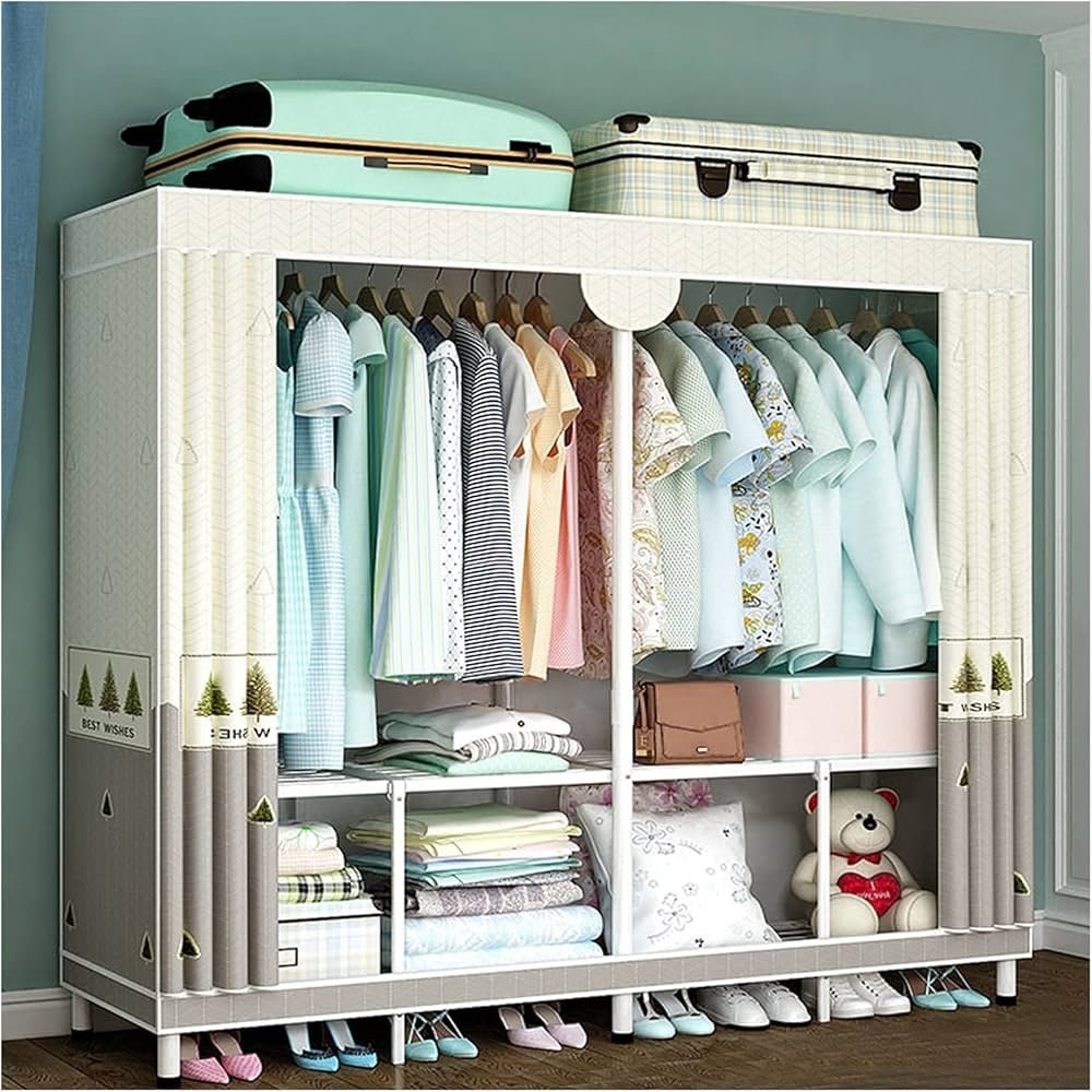 Portable Wardrobe Closets 55/63 Inch Wardrobe Organizer Portable ...