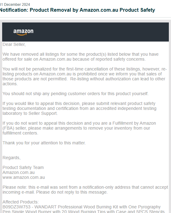 Product Safety Violation Appeal Requirements