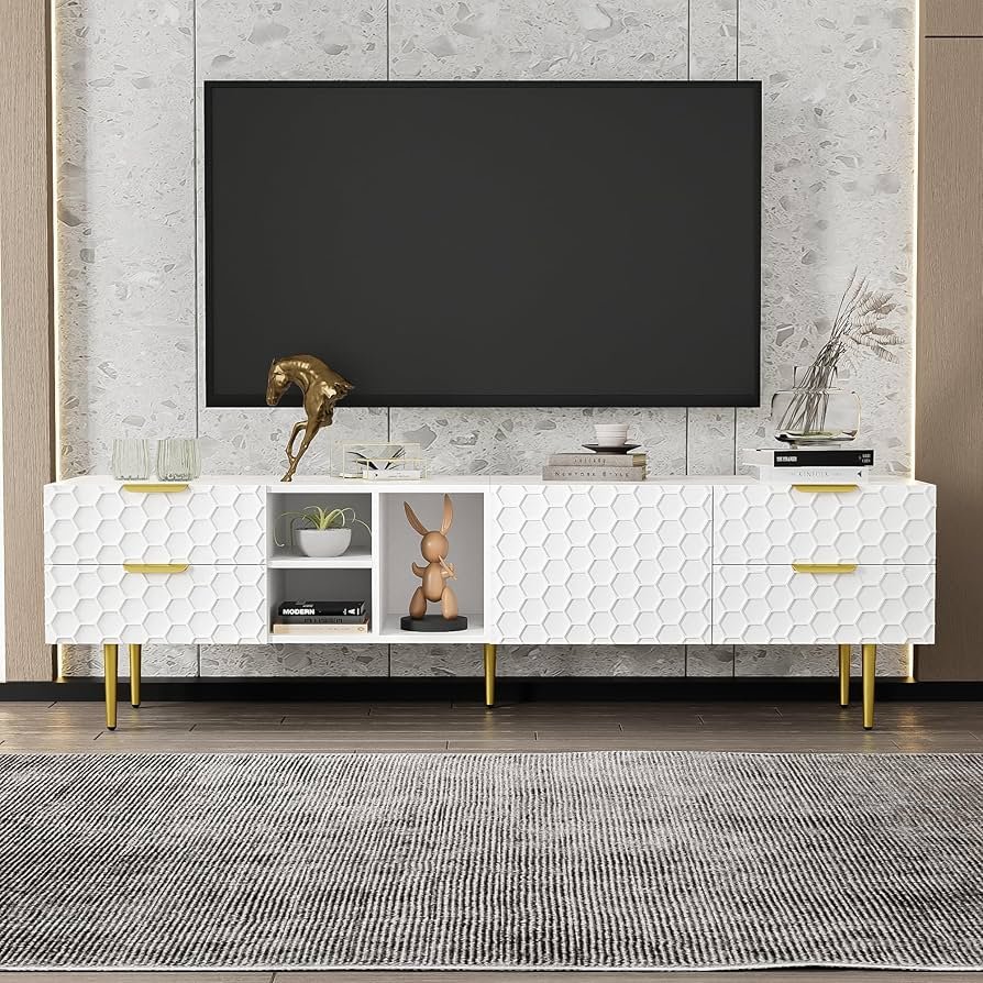 QSOST TV Cabinet, lowboard with Textured Door, TV Furniture ...