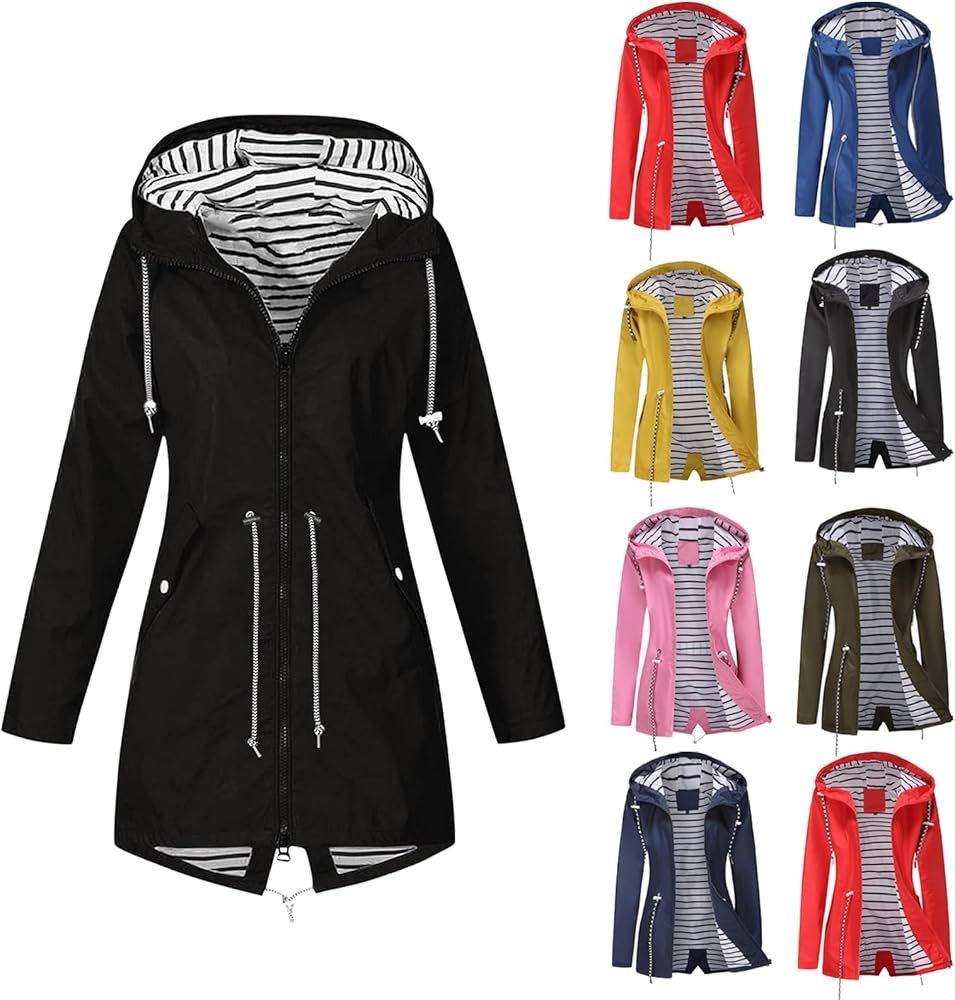 Rain Jacket Women Waterproof Jackets Lightweight Fashion Zipper ...