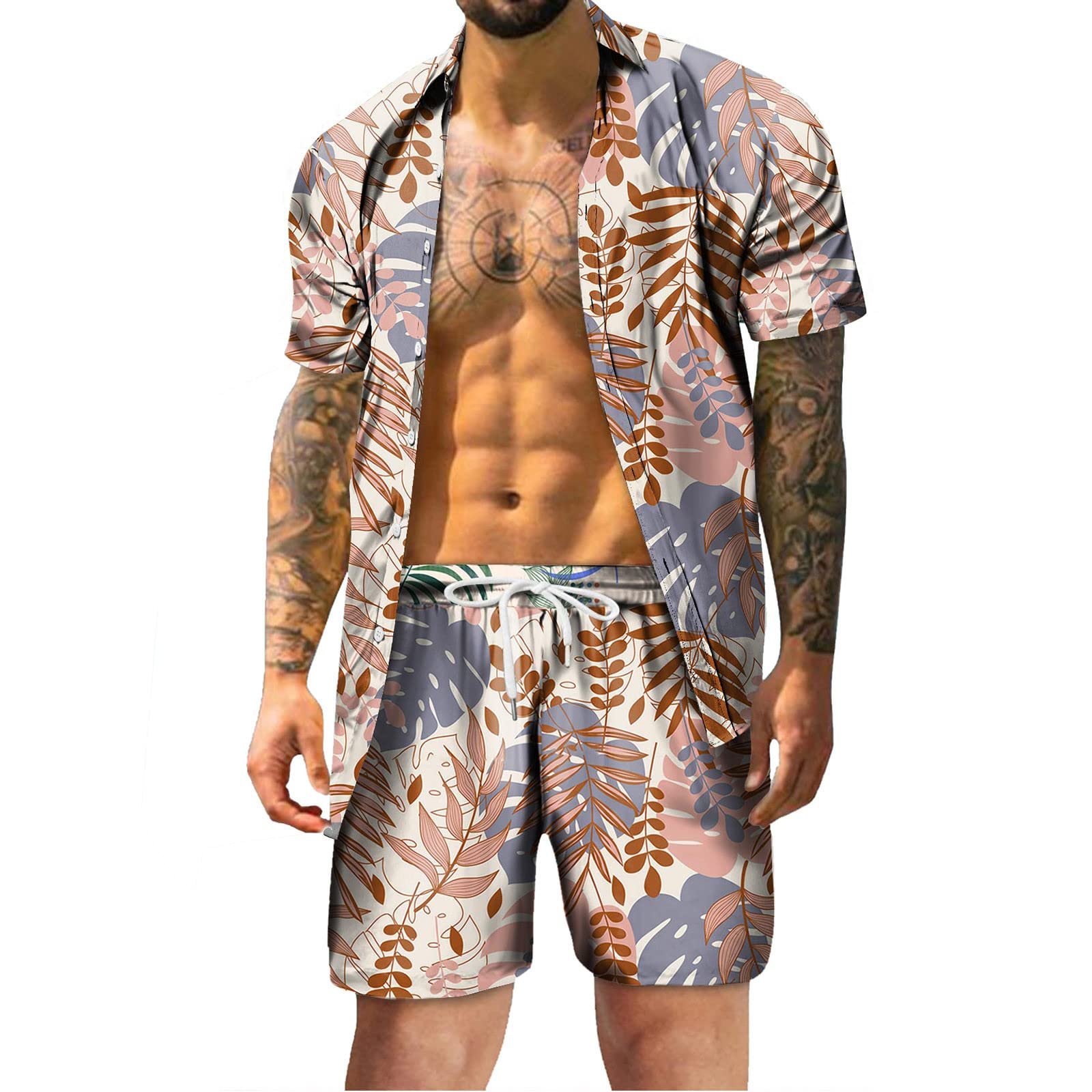 RAISEVERN Hommes Hawaïen Chemise/Shorts T-Shirts À ...