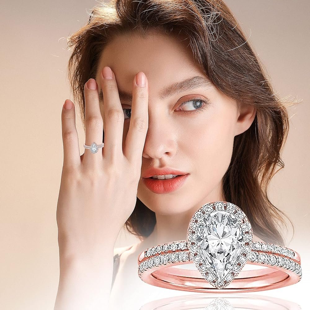 riou Lot de 2 bagues de fiançailles en argent 925 avec diamants ...