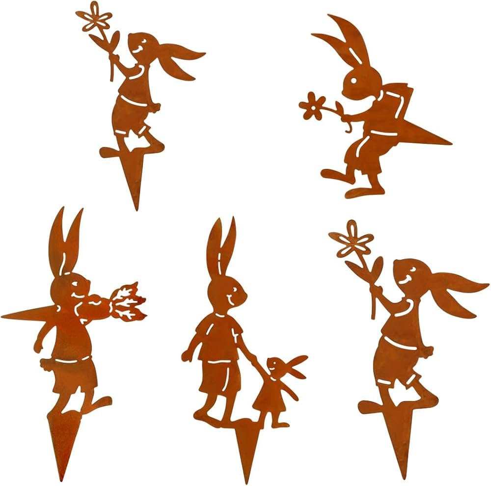 Rusty Rabbit Outdoor Decoration, 5 Rabbits Easter Garden ...
