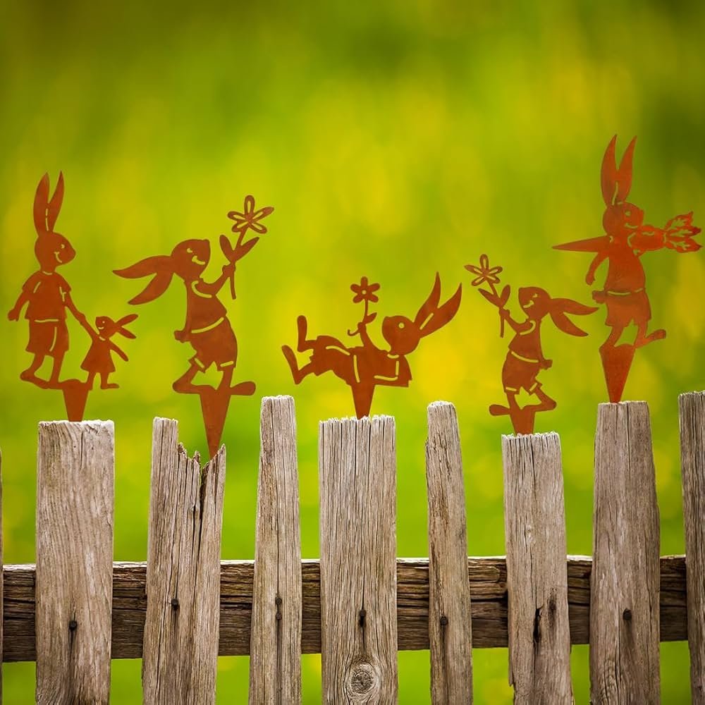 Rusty Rabbit Outdoor Decoration, 5 Rabbits Easter Garden ...
