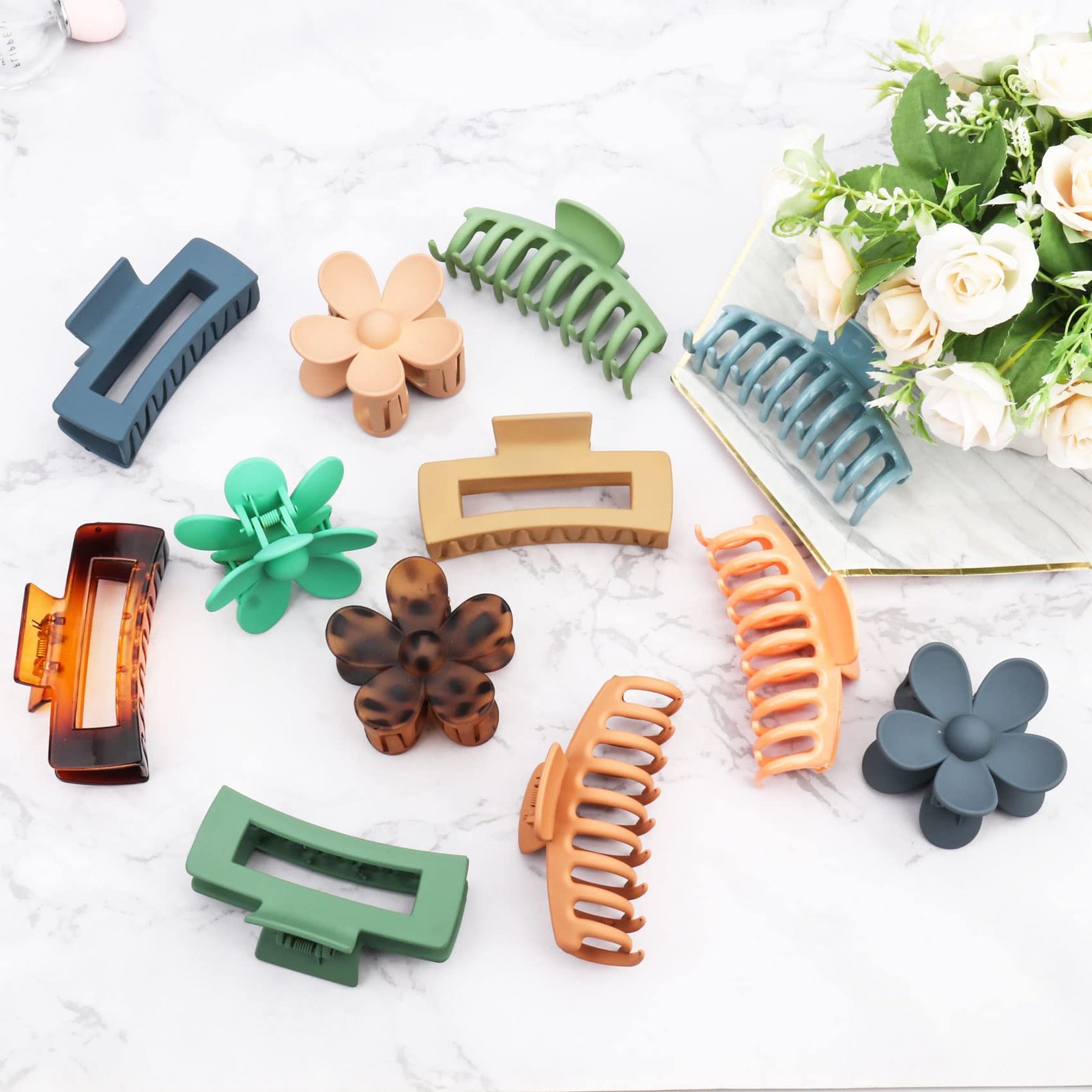 RVUEM 12 PCS Large Hair Claw Clips Flower Claw Hair ...