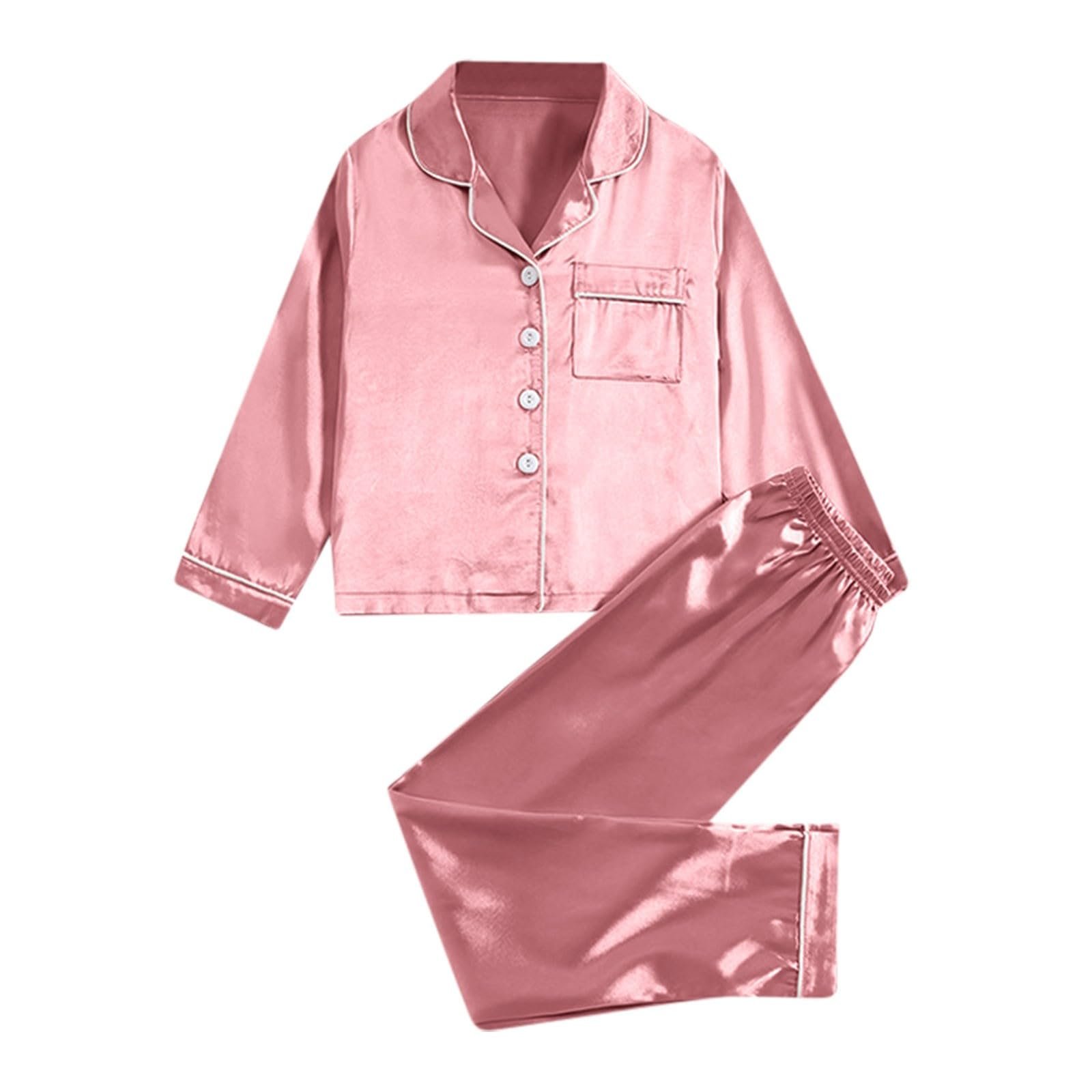Satin Pajamas Set for Girls 2Pj Silk Nightwear Buttoned Sleepwear ...