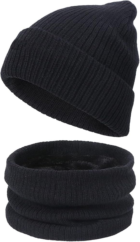 scarf gloves hat set for men 2 pieces winter knitted hat mittens ...