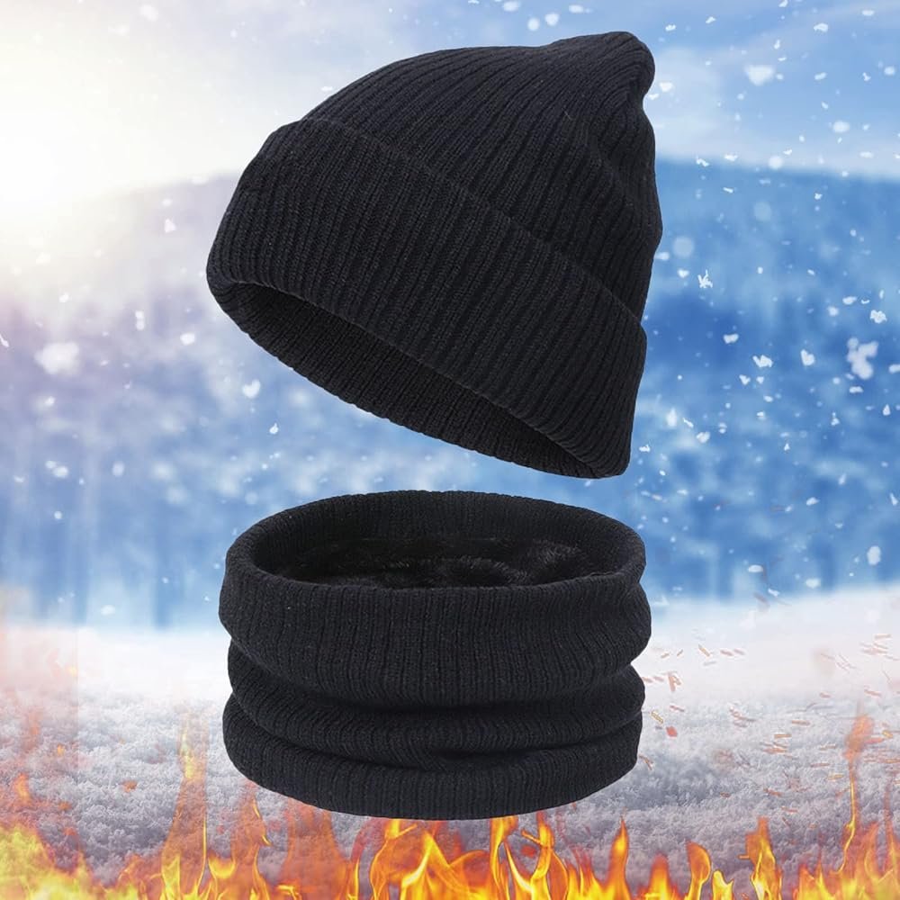 scarf gloves hat set for men 2 pieces winter knitted hat mittens ...