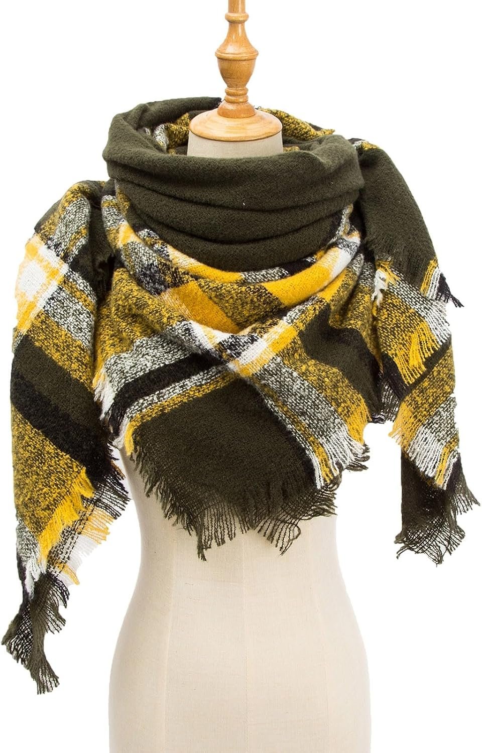 Scarf Hat Gloves Set for Men Women Triangle Plaid Scarf for Women